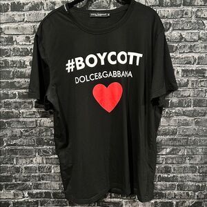 Dolce & Gabbana Black Tee with Red Heart and Hashtag